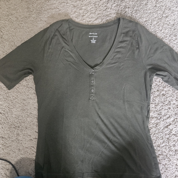 Banana Republic Tops - Banana Republic Dark Olive Buttoned V-Neck Tee
